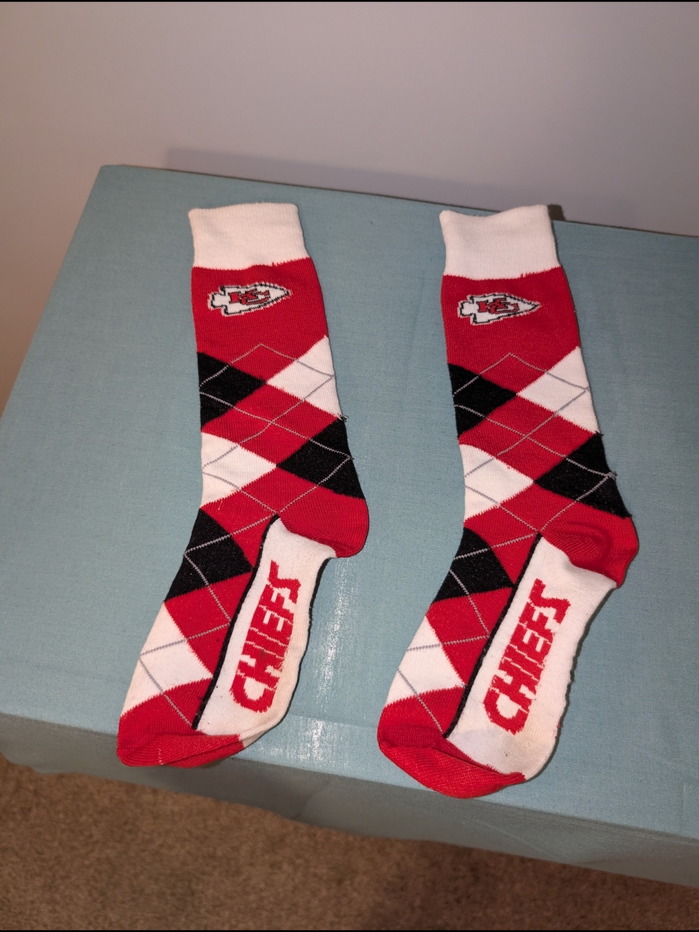 NFL Kansas City Chiefs Red Black White Argyle Crew Socks